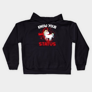 Know Your Status Aids Awareness HIV Disease Support Unicorn Kids Hoodie